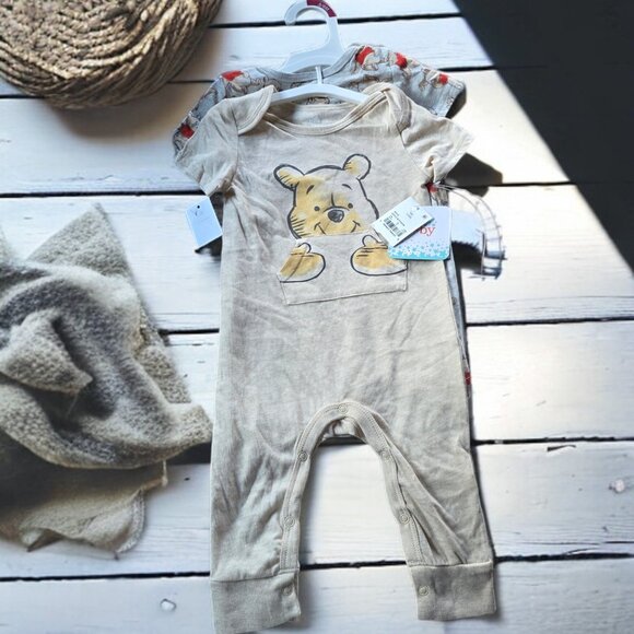 NWT DISNEY ( 3/6M ) Set of Winnie the Pooh Cotton One Pieces - Picture 2 of 4
